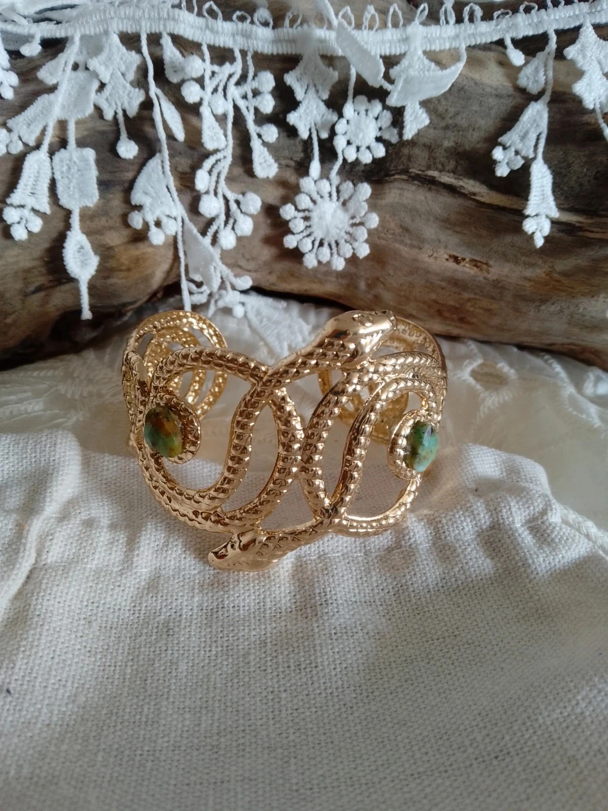 Armband van roségoud met Afrikaanse turkoois steen en slang – photo 2